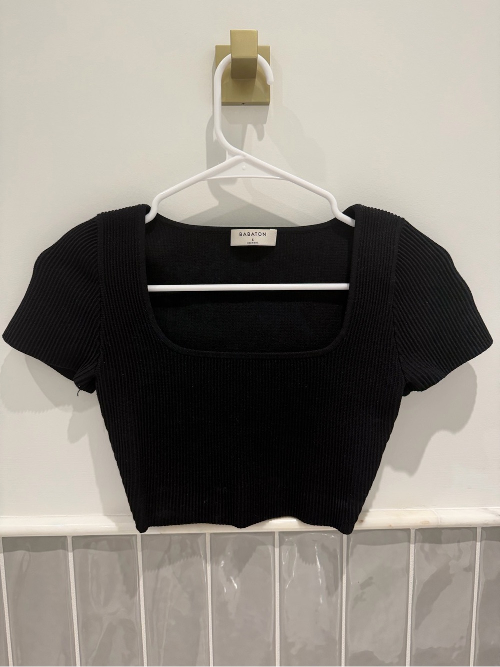 Black Sculpt Knit Squareneck Top